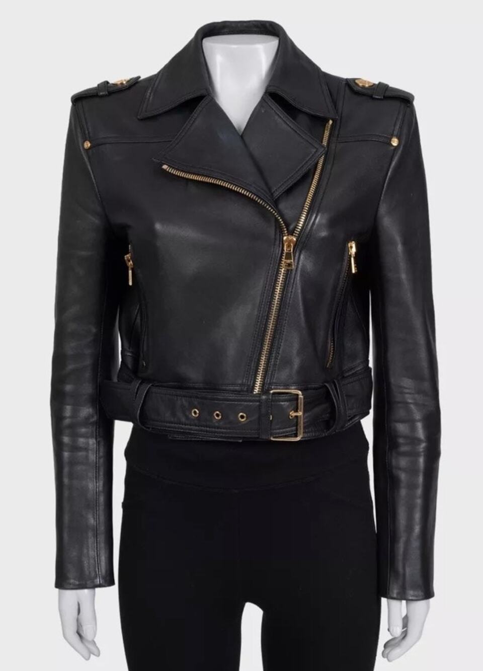 Balmain Cropped Lamb Leather Jacket - Gold Zipper Sz.36
